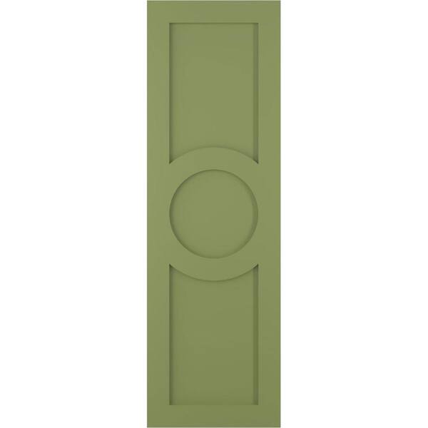 Ekena Millwork 15 in. x 39 in. True Fit Flat Panel PVC Center Circle Arts and Crafts Fixed Mount Shutters Pair in Moss Green