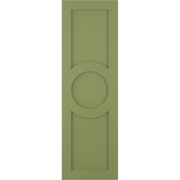 Ekena Millwork True Fit 18 in. x 32 in. PVC Center Circle Arts and Crafts Fixed Mount Flat Panel Shutters Pair in Moss Green