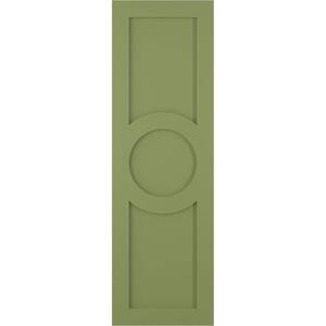 True Fit 18 in. x 76 in. PVC Center Circle Arts and Crafts Fixed Mount Flat Panel Shutters Pair in Moss Green