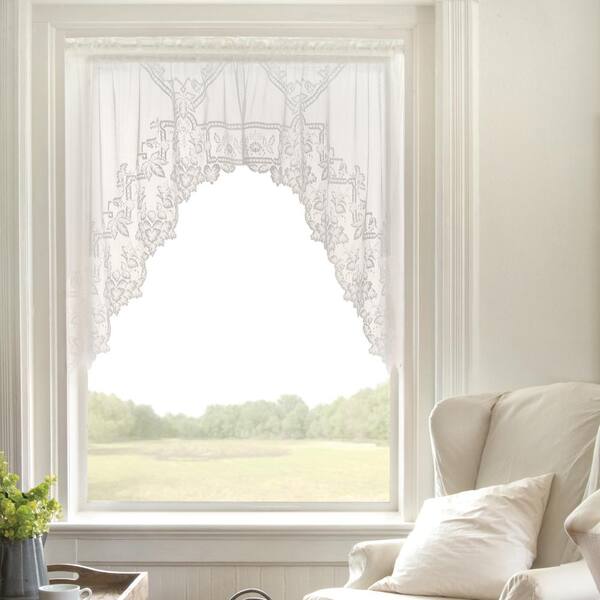 Window Curtain Heritage Lace 70" W x 45"L Heirloom Swag Pair in White 