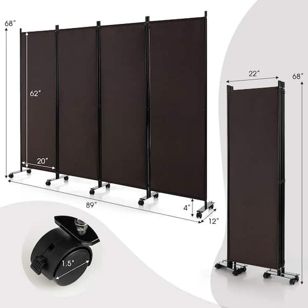 Costway 4-Panel Folding Room Divider 6 ft. Rolling Privacy Costway 4-Panel Folding Room Divider 6 ft. Rolling Privacy