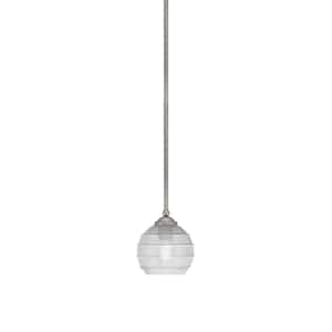 Clevelend 100-Watt 1-Light Graphite Pendant Mini Pendant Light with Clear Ribbed Glass and Light Bulb Not Included
