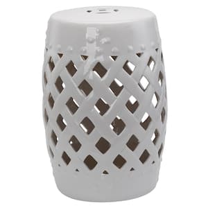 White Ceramic Stone Outdoor Side Table with Knotted Ring Design and Glazed Strong Materials