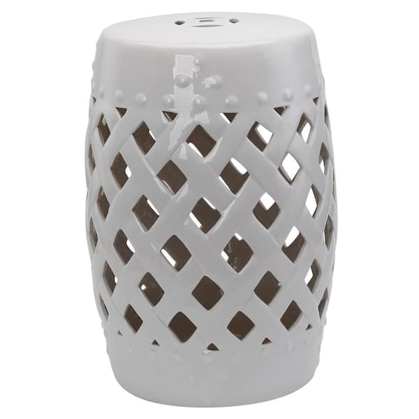 Outsunny White Ceramic Stone Outdoor Side Table with Knotted Ring Design and Glazed Strong Materials