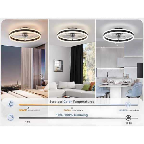 20 in. LED Smart Indoor Black Low Profile Ceiling Fan with Light Kit and Remote and App Control, 3-CCT, 6-Speeds