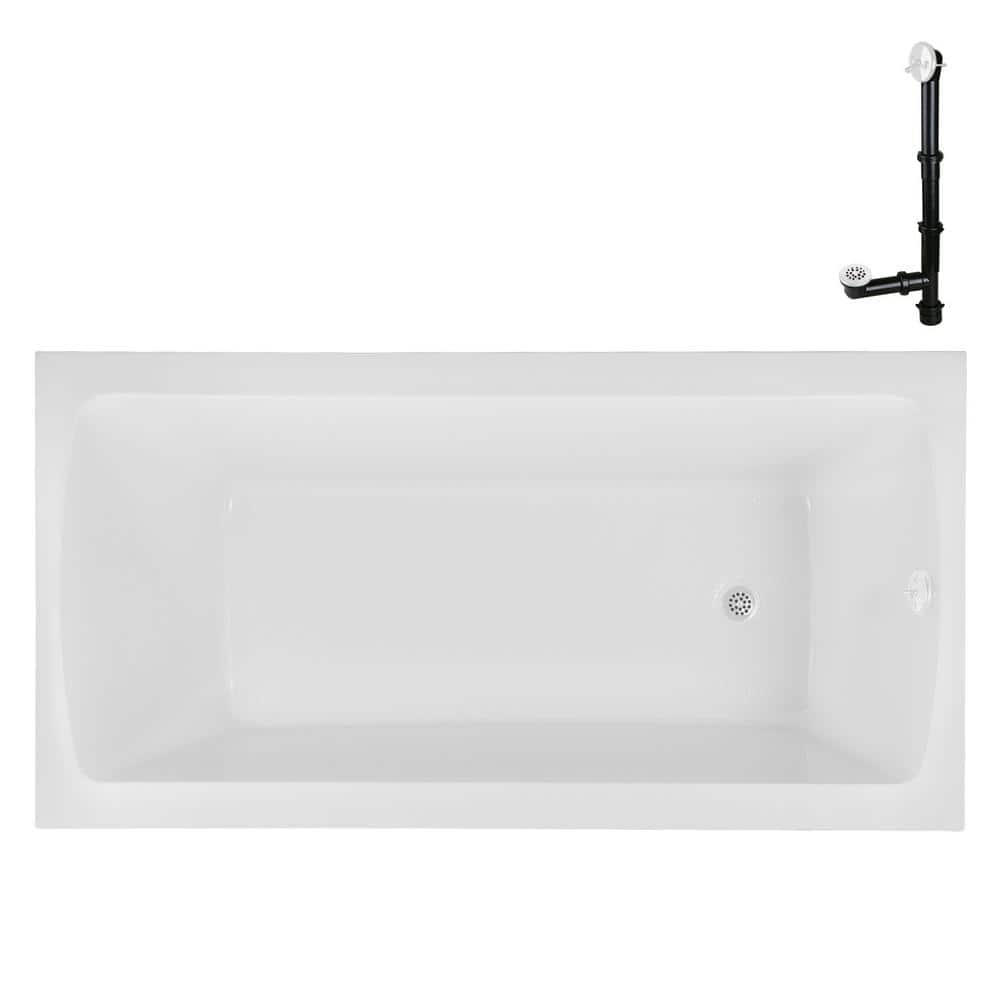 66" x 34" Glossy White Acrylic Soaking Drop-In Bathtub
