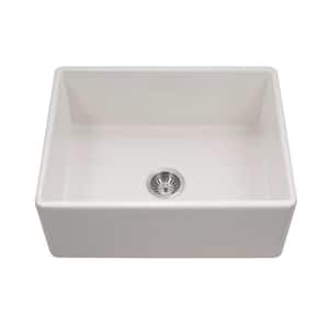Platus Farmhouse Apron Front Fireclay 26 in. Single Bowl Kitchen Sink in Biscuit with Dual-Mounting Options