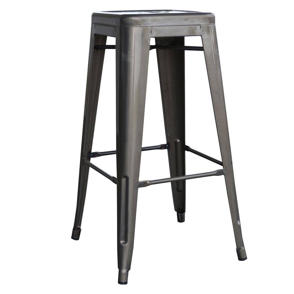 30" Gun Metal Stackable Backless Metal Bar Stools, Set of 4