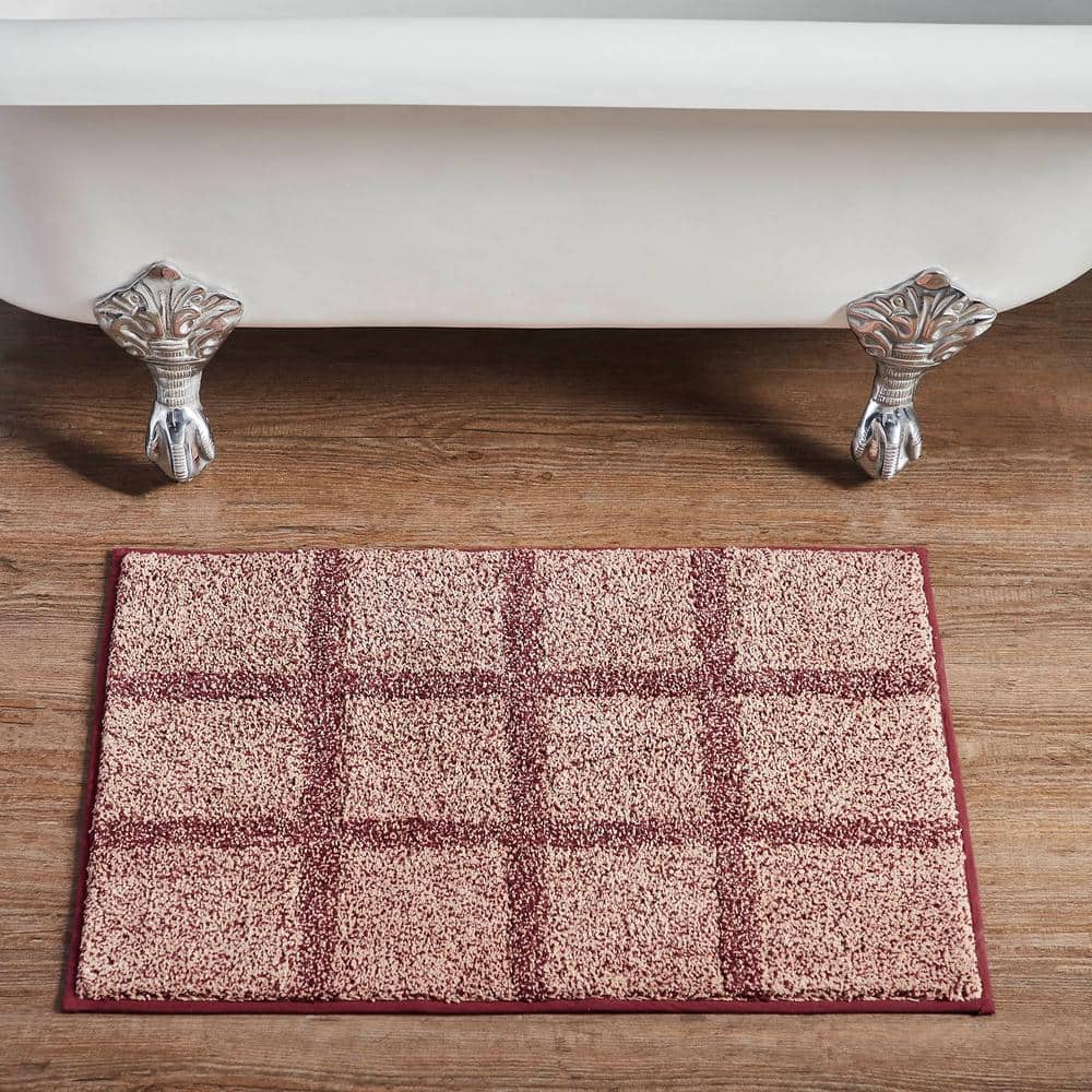 Connell Burgundy and Tan Cotton Bath Mat, 20" x 30"