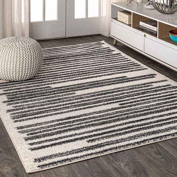 Khalil Modern Berber Stripe Cream/Black 12 ft. x 15 ft. Area Rug