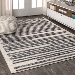 Khalil Modern Berber Stripe Cream/Black 8 ft. x 10 ft. Area Rug