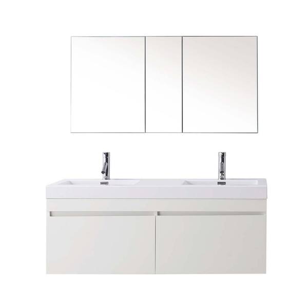 Virtu USA Zuri 55 in. W Bath Vanity in Gloss White with Polymarble Vanity Top in White Polymarble with Square Basin and Faucet