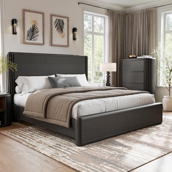 Furniture of America Eastbrook Modern Black Acacia Solid Wood Frame Queen Panel Bed