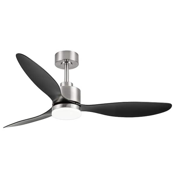 Breezary Sawyer 52 in. Integrated LED Indoor Black-Blade Brushed Nickel Ceiling Fans with Light and Remote Control