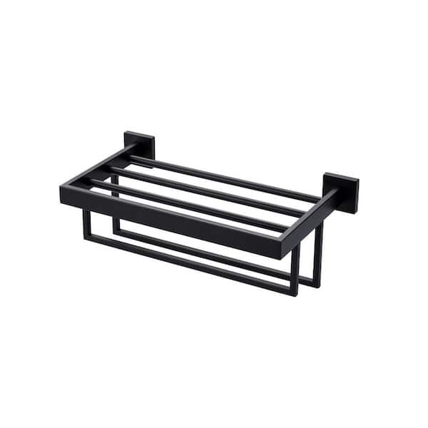 WOWOW 16 in. Wall Mounted Double Towel Bar in Matte Black