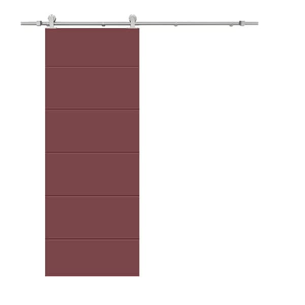 CALHOME Modern Classic Series 24 in. x 80 in. Maroon Stained Composite MDF Paneled Interior Sliding Barn Door with Hardware Kit