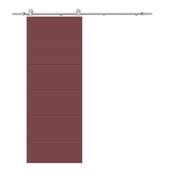 CALHOME Modern Classic Series 34 in. x 80 in. Maroon Stained Composite MDF Paneled Interior Sliding Barn Door with Hardware Kit
