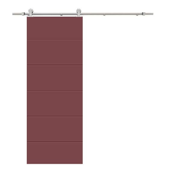 CALHOME Modern Classic Series 30 in. x 84 in. Maroon Stained Composite MDF Paneled Interior Sliding Barn Door with Hardware Kit