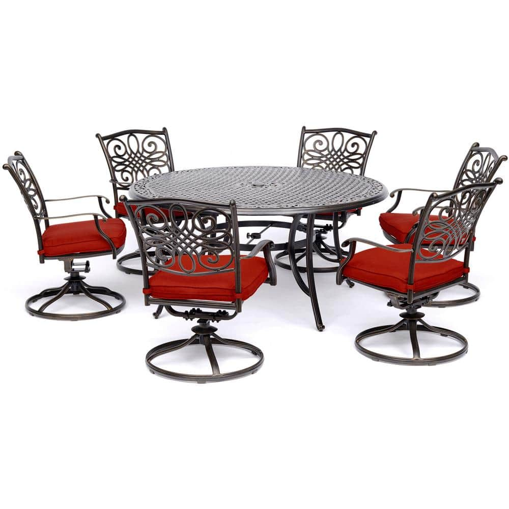 Cambridge Seasons 7-Piece Metal Outdoor Dining Set in Red with Cushions ...