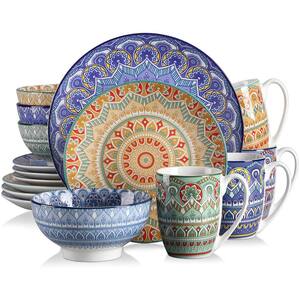 Mandala 16-Piece Porcelain Multi-Colors Dinnerware Sets (Service for 4)