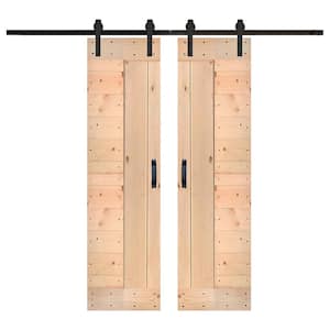 L Series 48 in. x 84 in. Unfinished Solid Wood Double Sliding Barn Door with Hardware Kit - Assembly Needed