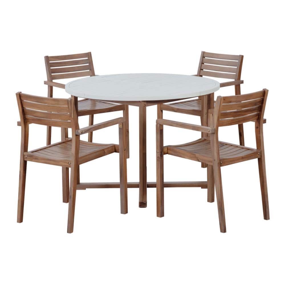 Brown Weather-Resistant Acacia Wood 4-Seater Outdoor Dining Set, 5-Piece Round Table and Chairs with Slatted Design price history on PriceWatchPro