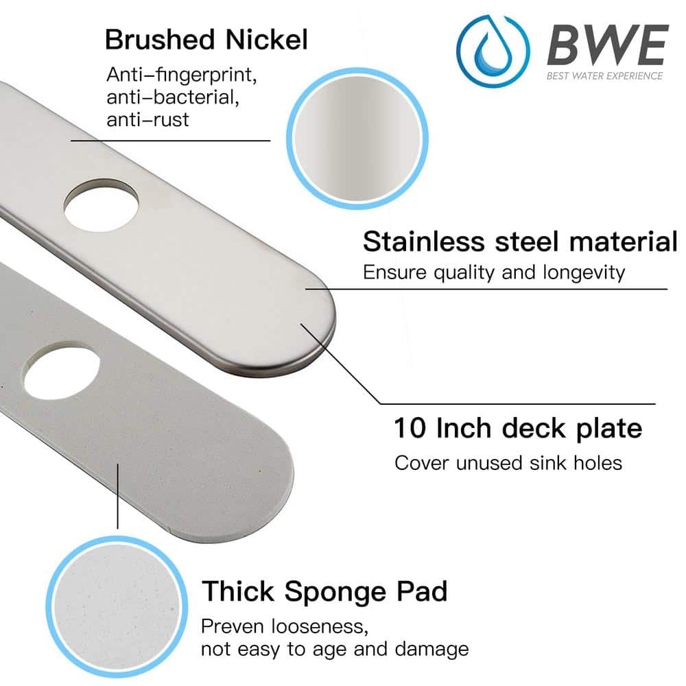 BWE Faucet Cover Sink Hole Deck plate 10 Inch for 1 or 3 Hole Brushed Nickel Bathroom or Kitchen Sink Faucet Oversized Escutcheon Plate Vessel Vanity Basin Sink Stainless Steel Plate Square Modern