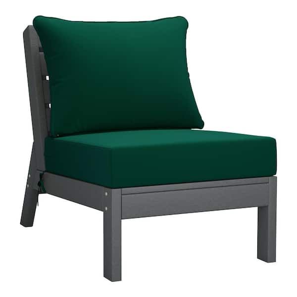 WESTIN OUTDOOR Birchwood Outdoor Patio Deep Seating HDPE Armless Lounge Chair in Grey with Green Cushions