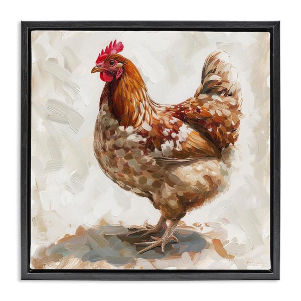 Stupell Industries Neutral Chicken on Beige by LSR Design Studio Black Floater Frame Animal Graphic Art Print 18 in. x 18 in.