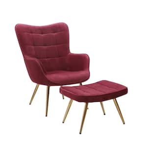 Marcella 2-piece Red Velvet Accent Chair with Ottoman Set