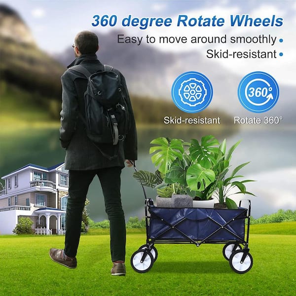 3 cu. ft. Steel Collapsible Garden Cart with 360-Degree Swivel Wheels and Adjustable Handle, 220 lbs. Weight Capacity