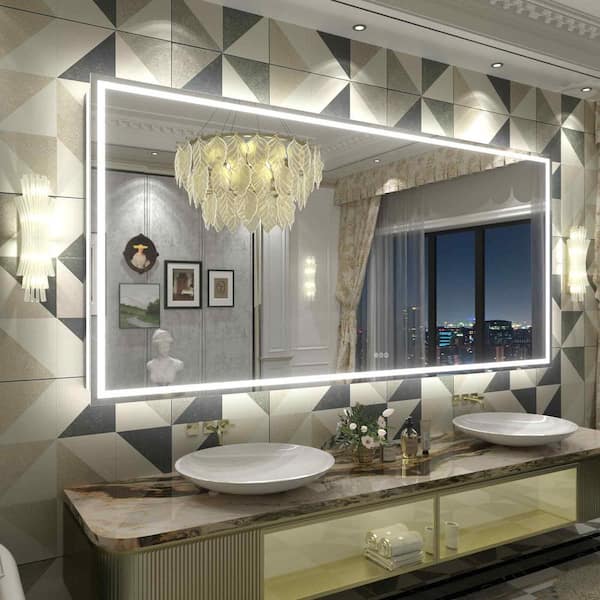 Apmir 84 in. W x 40 in. H Rectangular Frameless Front & Back LED Lighted Anti-Fog Tempered Glass Wall Bathroom Vanity Mirror