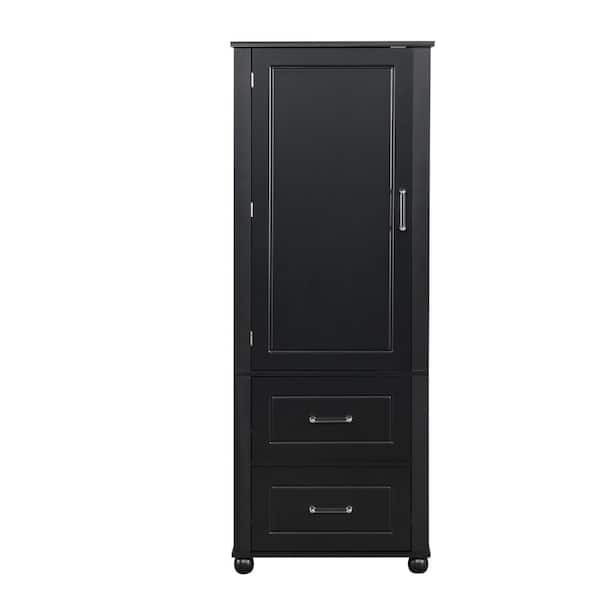 Flynama 15.90 in. W x 23.00 in. D x 61.40 in. H Black Linen Cabinet with 3 Adjustable Shelf and 2 Drawers