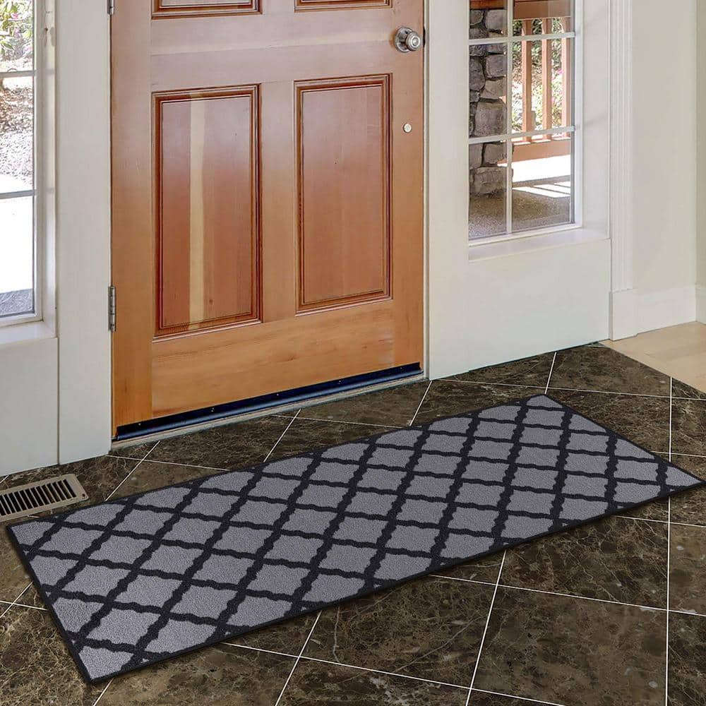 Dark Gray Washable Non-Slip Trellis Runner Rug