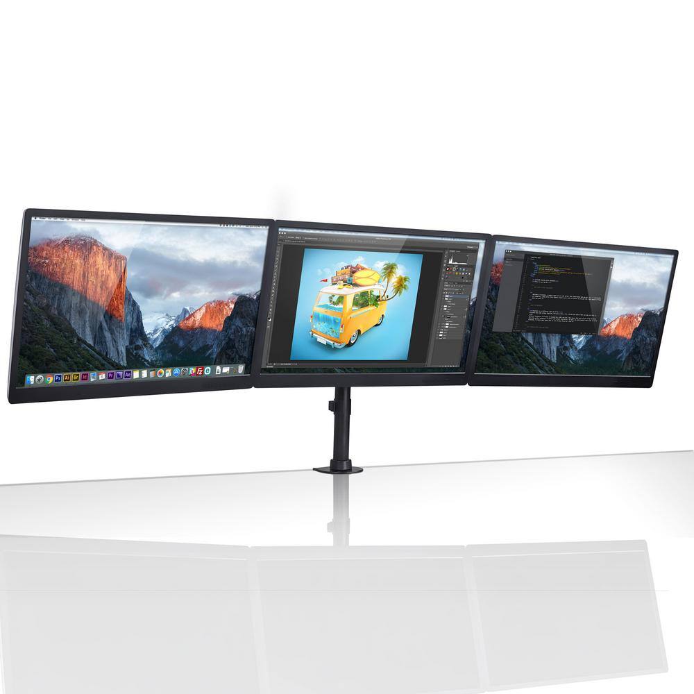 Black Adjustable Triple Monitor Desk Mount with Steel and Aluminum Arms