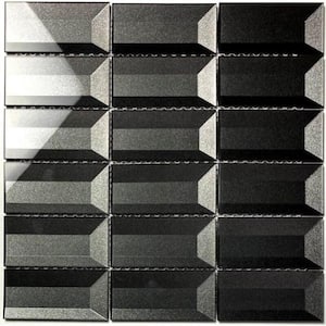 Hollywood Regency Metallic Gray 12 in. x 12 in. Beveled Stacked Glossy Glass Mosaic Wall Tile (2 sq. ft./Case)