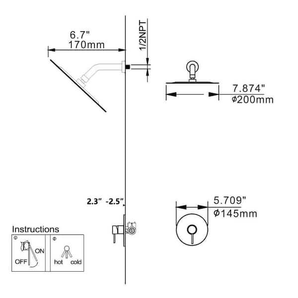 Single-Handle 1-Spray Shower Faucet with 8 in. Fixed Shower Head in Brushed Gold (Valve Included)