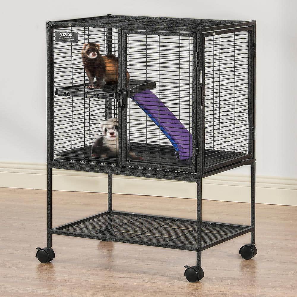 VEVOR 36-Inch Black Metal 2-Tier Rolling Small Animal Cage