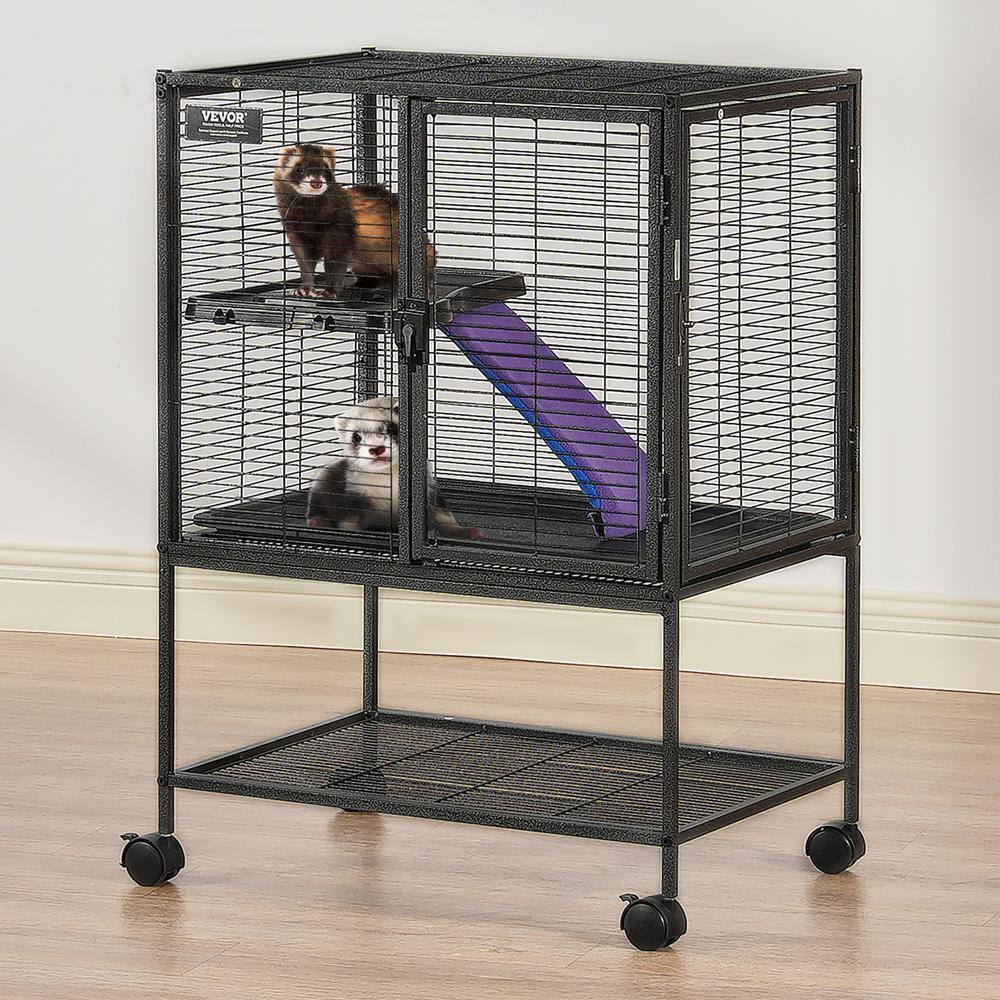 39" Black Metal 2-Tier Rolling Small Animal Cage