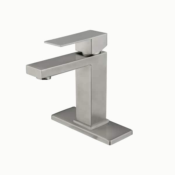 Utopia 4niture Luber Single Handle Single Hole Bathroom Sink Faucet with Deckplate Included in Brushed Nickel