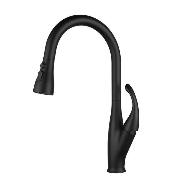 Aosspy Single Handle Pull-Down Kitchen Faucet with Dual-Function Sprayer in Matte Black