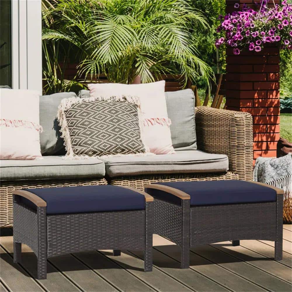 Gray Wicker Outdoor Storage Stool without Sunshade with Gray Cushion (1 Pac