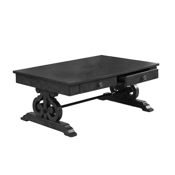 Best Quality Furniture Martha 50 in. Dark Gray Solid Wood Top Coffee Table