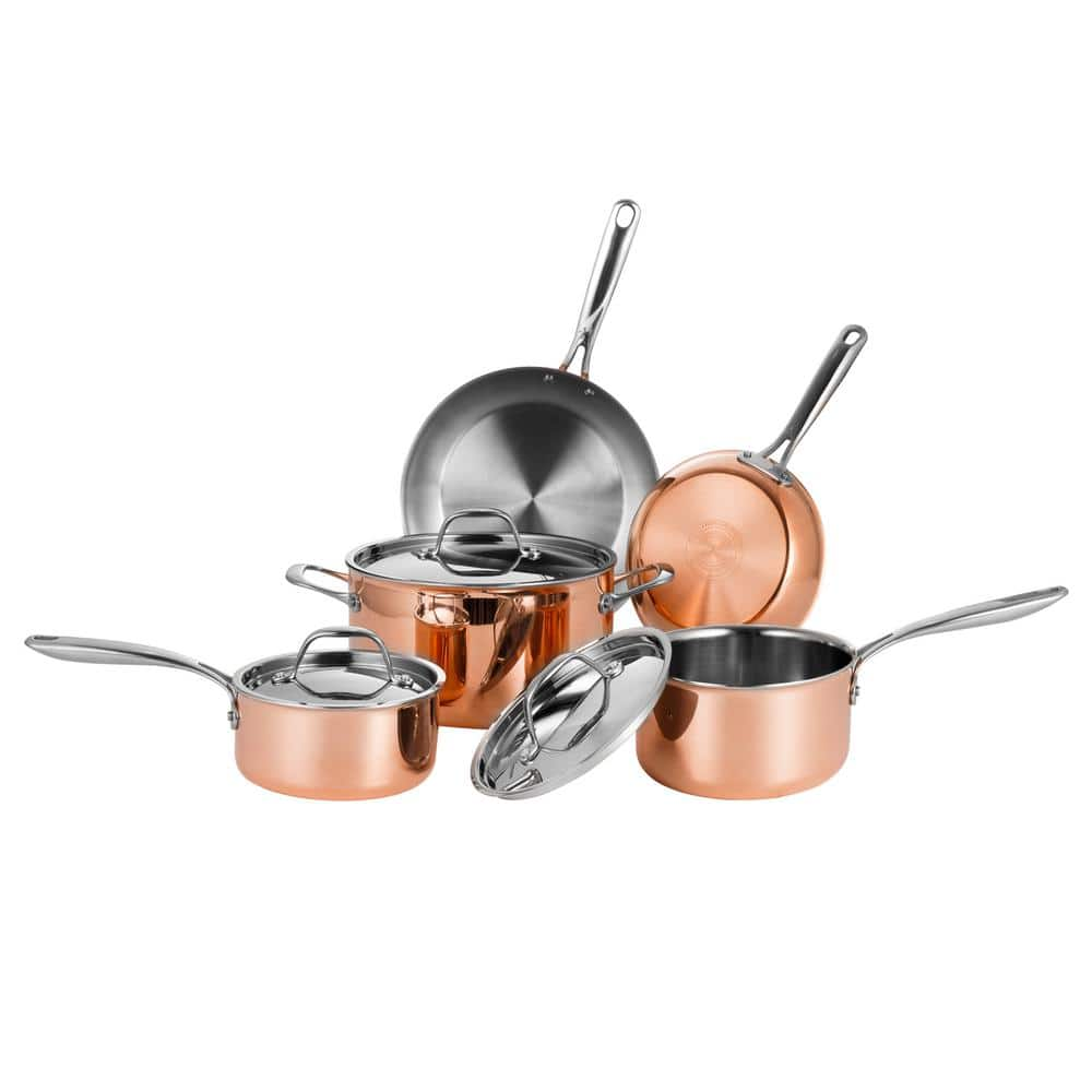 NutriChef NCCW8SS - Kitchenware Pots & Pans Set - Stylish Kitchen Cookware with Cast highest quality Stainless Steel Handles, Tri-Ply Copper (8-Piece Set)