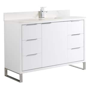 Opulence 48 in. W x 18 in. D x 33.5 in. H Single Sink Bath Vanity in White Matte with White Carrara Top