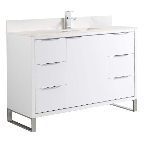 FINE FIXTURES Opulence 48 in. W x 18 in. D x 33.5 in. H Single Sink Bath Vanity in White Matte with White Carrara Top