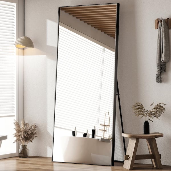 26 in. W x 71 in. H Rectangular Aluminum Alloy Framed Black Full Length Wall Mirror Bathroom Vanity Mirror