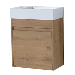 SEM 18 in. W x 10 in. D x 23 in . H Floating Small Bath Vanity in Brown with Concealed Handle and White Ceramic Sink Top