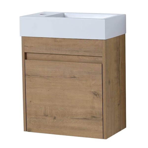 MYCASS SEM 18 in. W x 10 in. D x 23 in . H Floating Small Bath Vanity in Brown with Concealed Handle and White Ceramic Sink Top