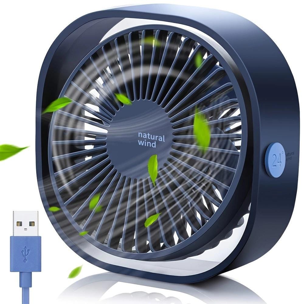 Portable Micro-USB Powered 4 in. 3 fan speeds Desk Fan in Blue, 360 Degree 
